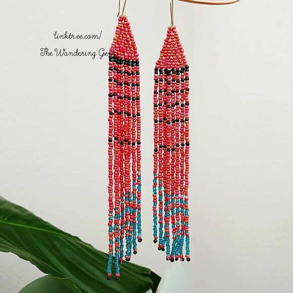 Long Boho Chic Beaded Fringe Cascade Shoulder Duster Dangle Earrings, 7" - Picture 8 of 8
